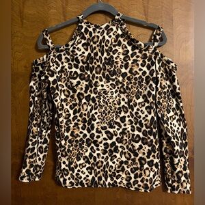Venus Leopard Cold Shoulder Blouse Size Large runs like Medium